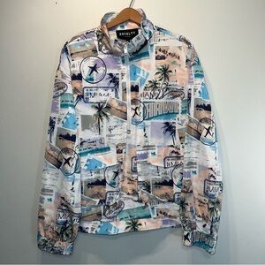 Royalty by Maluma Men's Hawaiian Half-Zip Graphic Print Pullover Jacket M $130